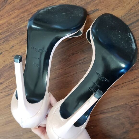 Saint Laurent Pink Beige Patent Leather Heels Size 38.5 Flawed - Picture 10 of 12